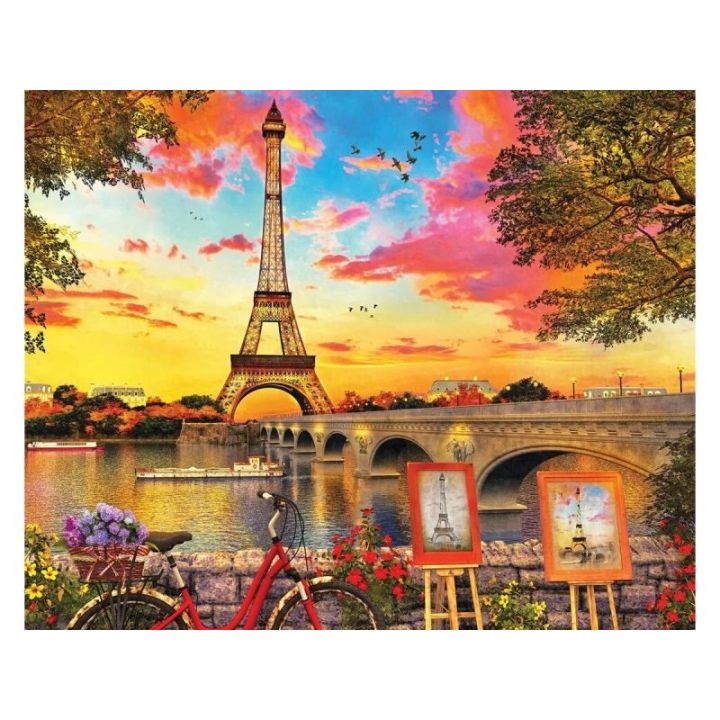 Haft Diamentowy, Obraz, Mozaika Diamentowa Diamond Painting, PANORAMA PARYŻA  Wieża Eiffla 40x30cm