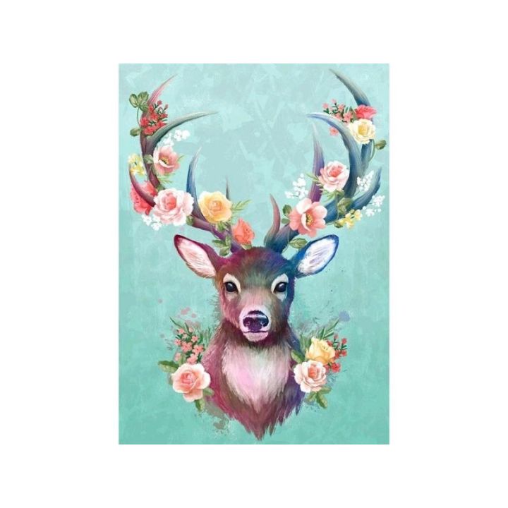 Haft Diamentowy, Obraz, Mozaika Diamentowa Diamond Painting, JELONEK - KWIECISTE POROŻE 30x40cm