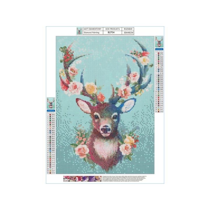 Haft Diamentowy, Obraz, Mozaika Diamentowa Diamond Painting, JELONEK - KWIECISTE POROŻE 30x40cm