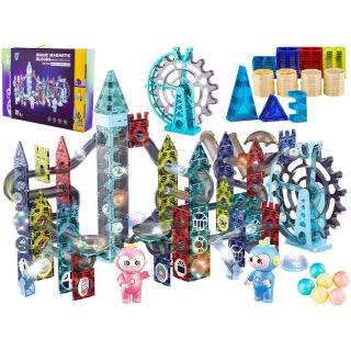 Świecące Klocki Magnetyczne, Tor Kulkowy Dla Kulek 230 Elementów Kulodrom