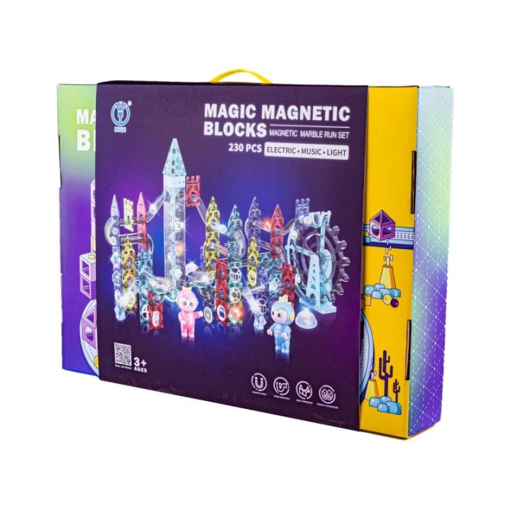 Świecące Klocki Magnetyczne, Tor Kulkowy Dla Kulek 230 Elementów Kulodrom