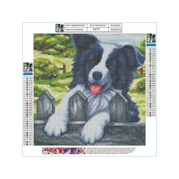 Haft Diamentowy, Obraz, Mozaika Diamentowa Diamond Painting, PIES NA PŁOCIE 30x30cm