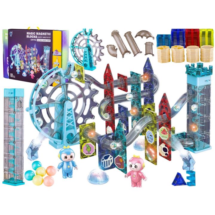 Świecące Klocki Magnetyczne, Tor Kulkowy Dla Kulek 129 Elementów Kulodrom