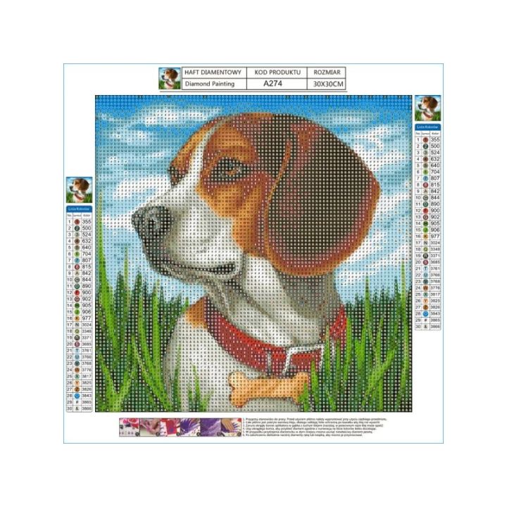 Haft Diamentowy, Obraz, Mozaika Diamentowa Diamond Painting, PIES BEAGLE 30x30cm