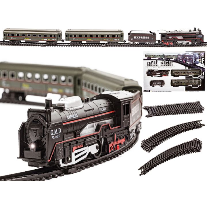 Elektryczna Kolejka Rail King – tory 286 cm, parowóz z węglarką i 2 wagonami pasażerskimi (skala 1:136)