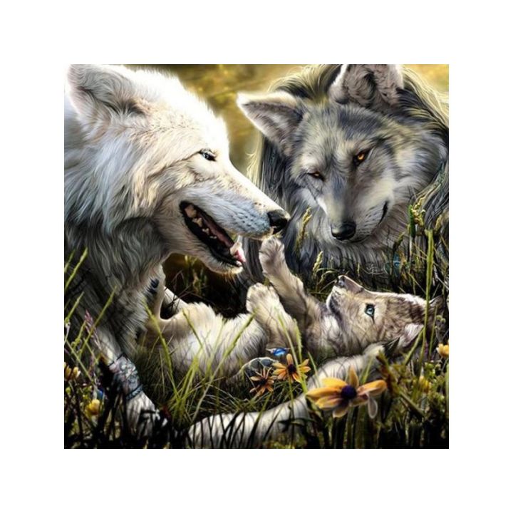 Haft Diamentowy, Obraz, Mozaika Diamentowa Diamond Painting, RODZINA WILKÓW Wilki 30x30cm