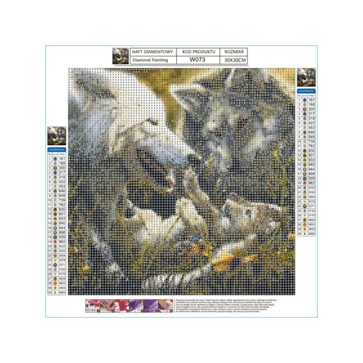 Haft Diamentowy, Obraz, Mozaika Diamentowa Diamond Painting, RODZINA WILKÓW Wilki 30x30cm