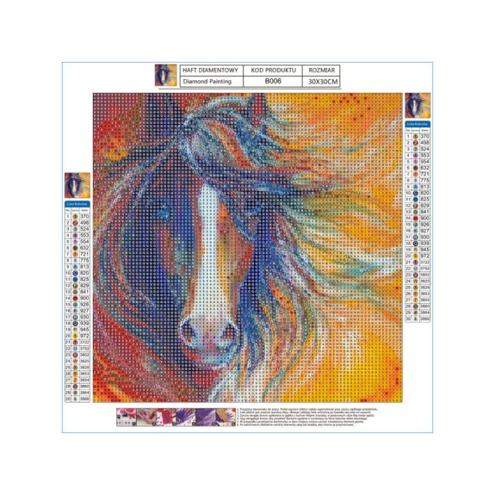 Haft Diamentowy, Obraz, Mozaika Diamentowa Diamond Painting, ABSTRAKCYJNY KOŃ 30x30cm