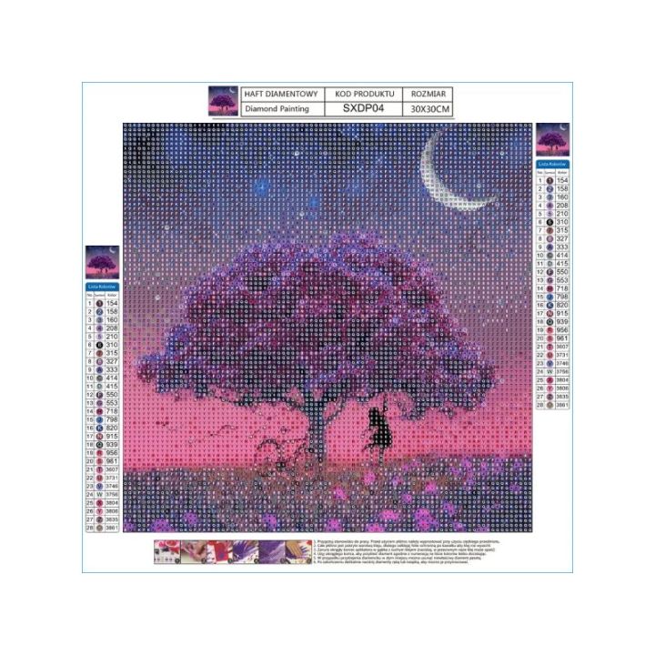 Haft Diamentowy, Obraz, Mozaika Diamentowa Diamond Painting, FIOLETOWY PEJZAŻ 30x30cm