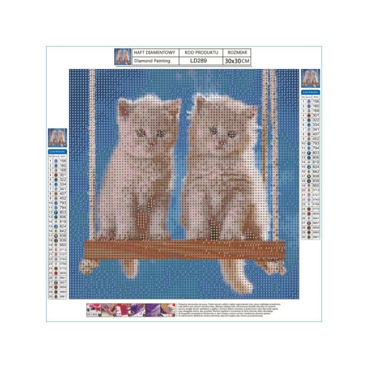 Haft Diamentowy, Obraz, Mozaika Diamentowa Diamond Painting, KOTKI NA HUŚTAWCE 30x30cm