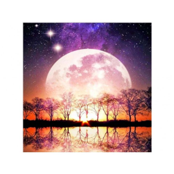 Haft Diamentowy, Obraz, Mozaika Diamentowa Diamond Painting, PEŁNIA KSIĘŻYCA 30x30cm
