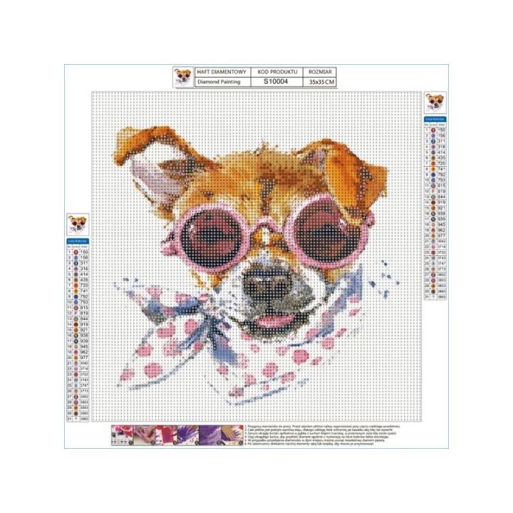 Haft Diamentowy, Obraz, Mozaika Diamentowa Diamond Painting, PIES Z APASZKĄ 35x35cm