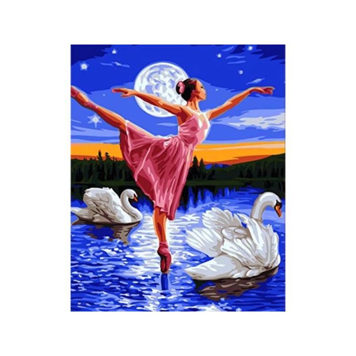 OBRAZ MALOWANIE PO NUMERACH RAMA 40x50cm JEZIORO ŁABĘDZIE