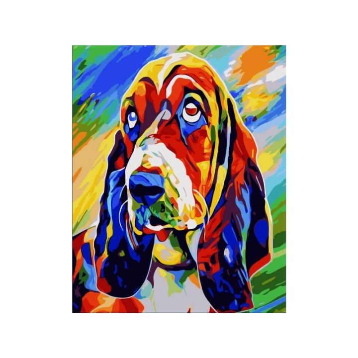 OBRAZ MALOWANIE PO NUMERACH RAMA 40x50cm BASSET HOUND - PIES W KOLORZE