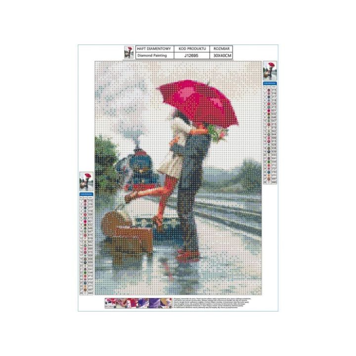 Haft Diamentowy, Obraz, Mozaika Diamentowa Diamond Painting, POŻEGNANIE NA PRZYSTANKU 30x40cm