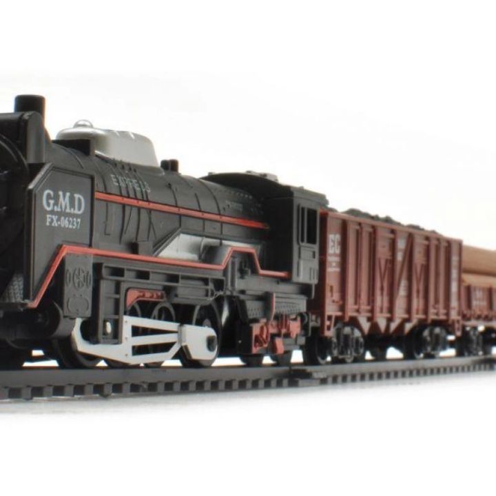 Elektryczna Kolejka Rail King – tory 286 cm, parowóz z wagonami z węglem, z pniami i cysterną (skala 1:136)