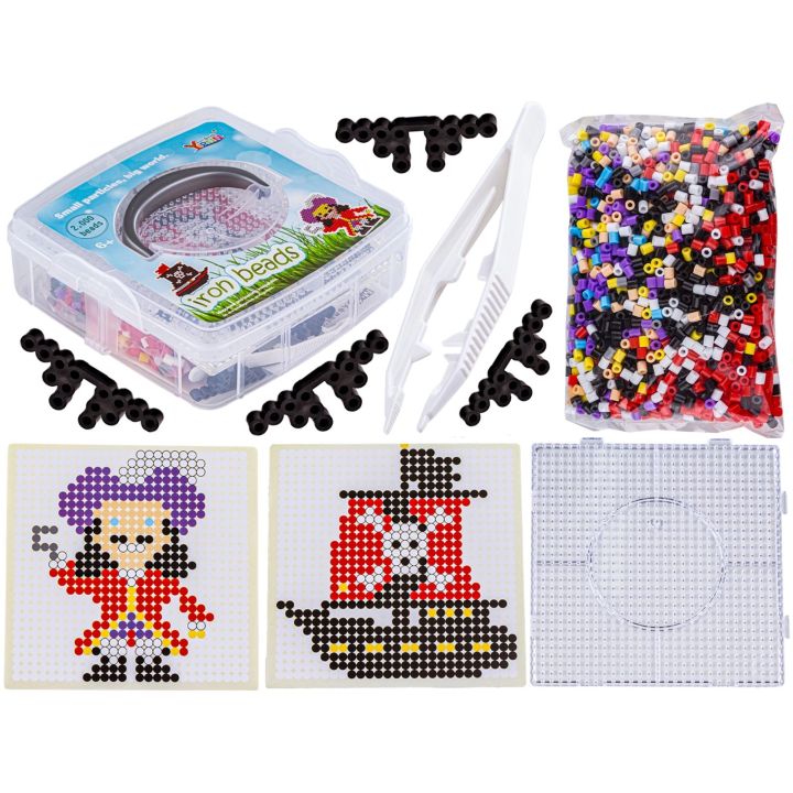 Koraliki Do Prasowania Szablony Pirat Statek Piracki, Zestaw 2000 Elementów, Prasowanka, Kuferek