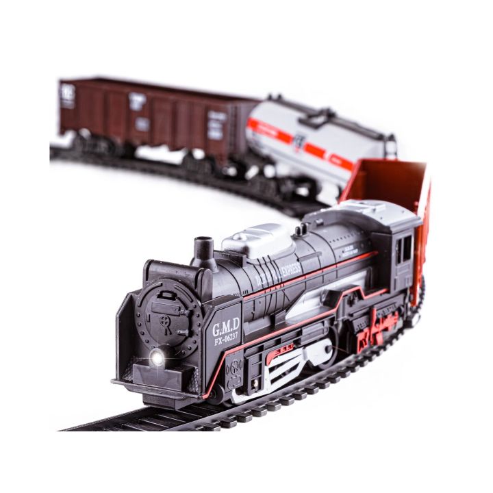 Elektryczna Kolejka Rail King – tory 286 cm, parowóz z wagonami z węglem, towarowym i cysterną (skala 1:136)