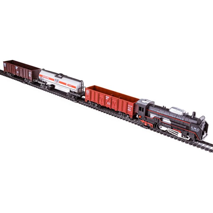 Elektryczna Kolejka Rail King – tory 286 cm, parowóz z wagonami z węglem, towarowym i cysterną (skala 1:136)