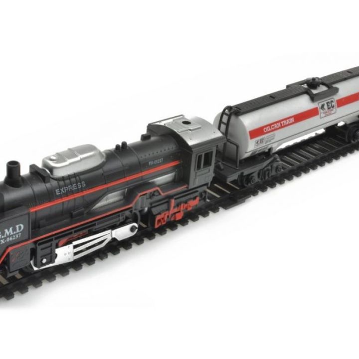 Elektryczna Kolejka Rail King – tory 286 cm, parowóz z wagonami z węglem, towarowym i cysterną (skala 1:136)