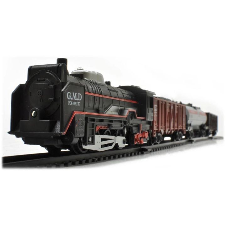 Elektryczna Kolejka Rail King – tory 286 cm, parowóz z wagonami z węglem, towarowym i cysterną (skala 1:136)