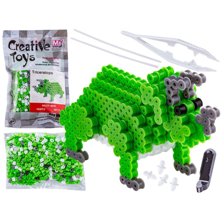 Koraliki do prasowania Wersja 3D, TRICERATOPS, DINOZAUR, Saszetka, Prasowanka