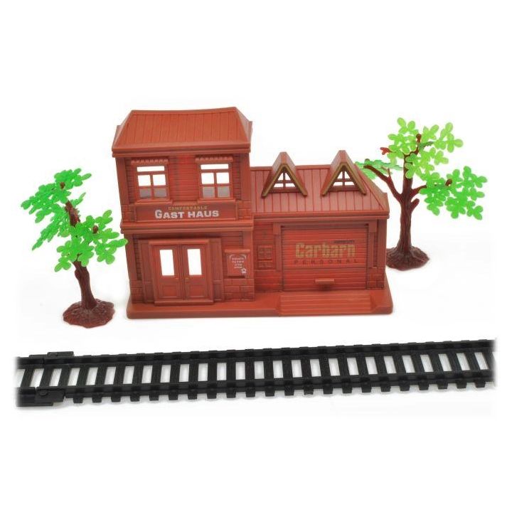 Elektryczna Kolejka Rail King – tory 286 cm i dworzec, parowóz z 3 wagonami pasażerskimi (skala 1:136)