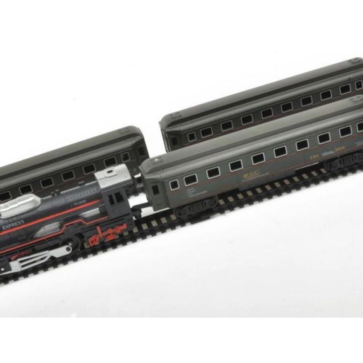 Elektryczna Kolejka Rail King – tory 286 cm i dworzec, parowóz z 3 wagonami pasażerskimi (skala 1:136)