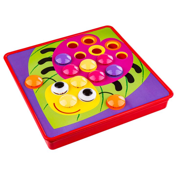 Edukacyjna Guzikowa Układanka, Puzzle, Mozaika, Plansze + Kolorowe Guziczki Klocki