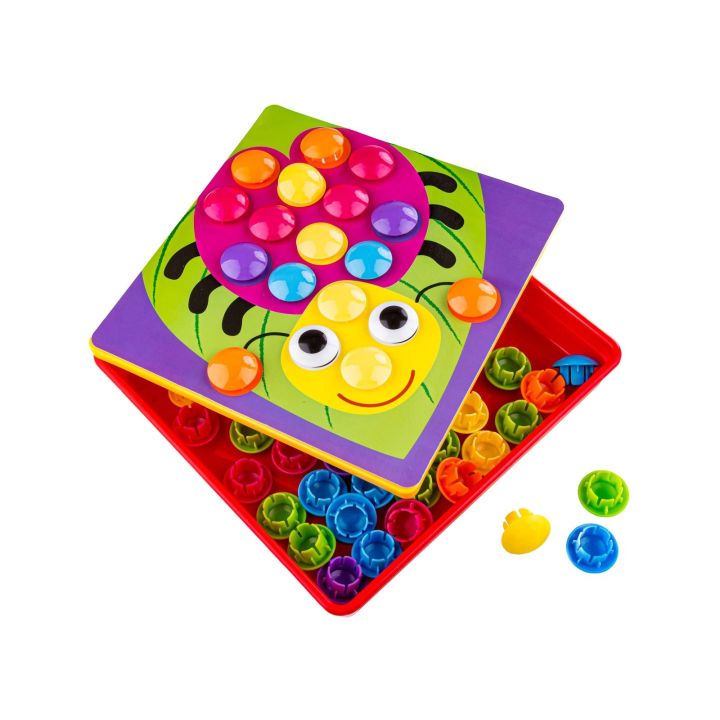 Edukacyjna Guzikowa Układanka, Puzzle, Mozaika, Plansze + Kolorowe Guziczki Klocki