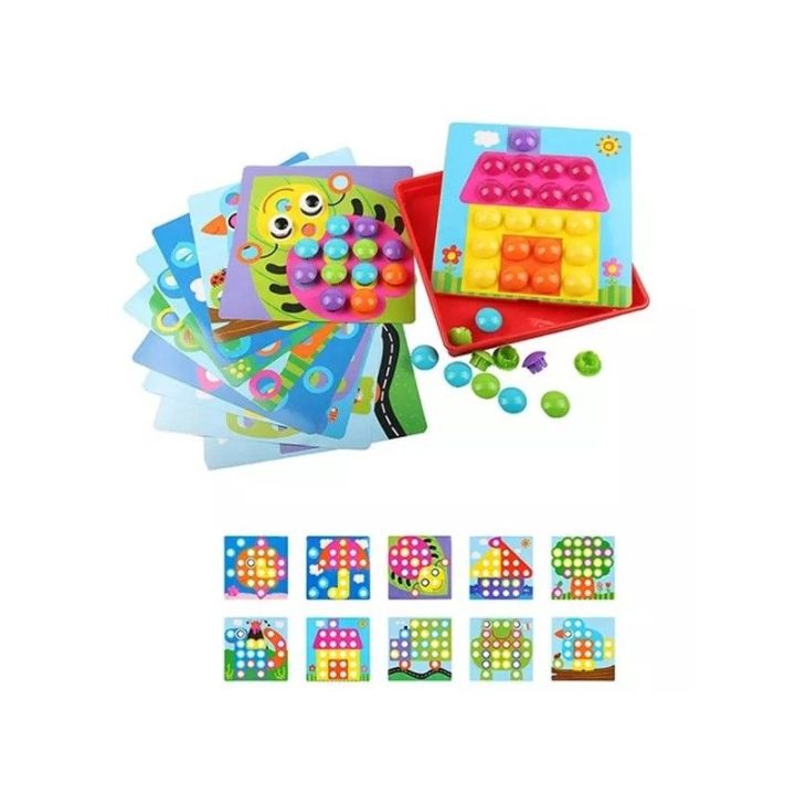 Edukacyjna Guzikowa Układanka, Puzzle, Mozaika, Plansze + Kolorowe Guziczki Klocki