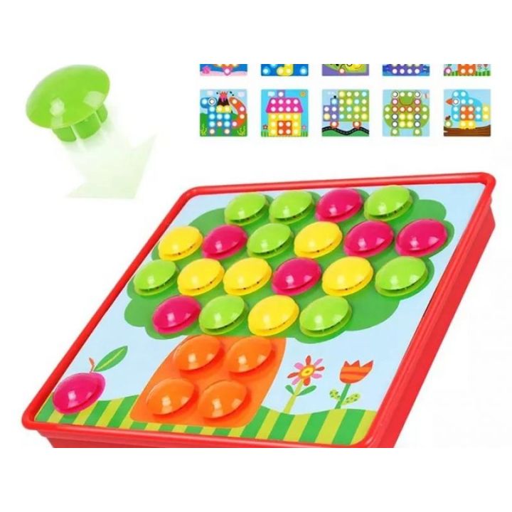 Edukacyjna Guzikowa Układanka, Puzzle, Mozaika, Plansze + Kolorowe Guziczki Klocki