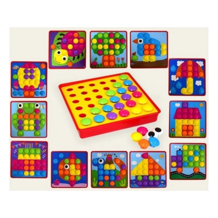Edukacyjna Guzikowa Układanka, Puzzle, Mozaika, Plansze + Kolorowe Guziczki Klocki