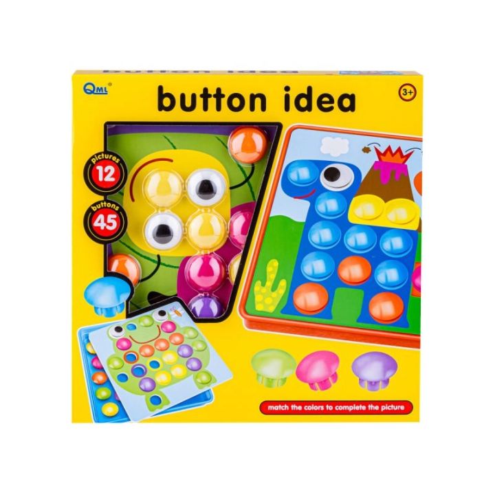Edukacyjna Guzikowa Układanka, Puzzle, Mozaika, Plansze + Kolorowe Guziczki Klocki