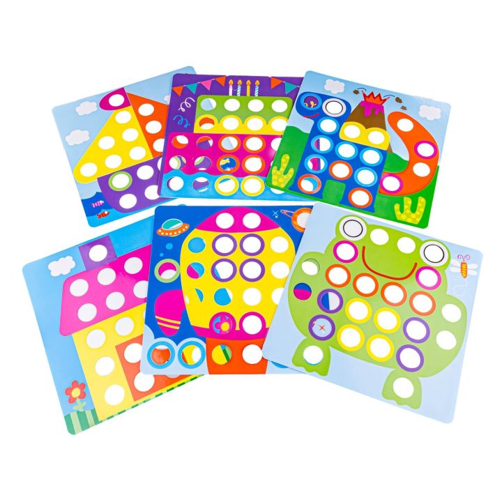 Edukacyjna Guzikowa Układanka, Puzzle, Mozaika, Plansze + Kolorowe Guziczki Klocki