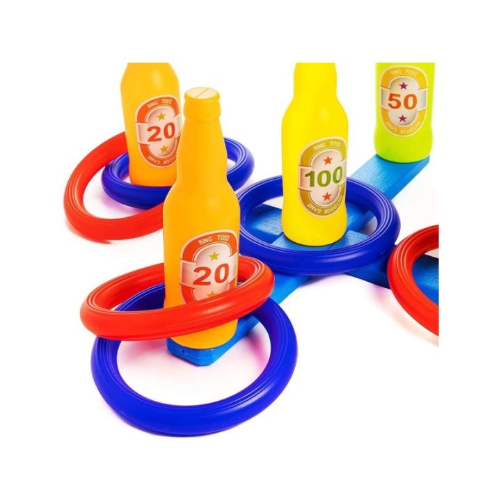 Gra Zręcznościowa, Rzucanie Obręczą, Ringo, Kolorowe Butelki I Obręcze Traf Do Celu