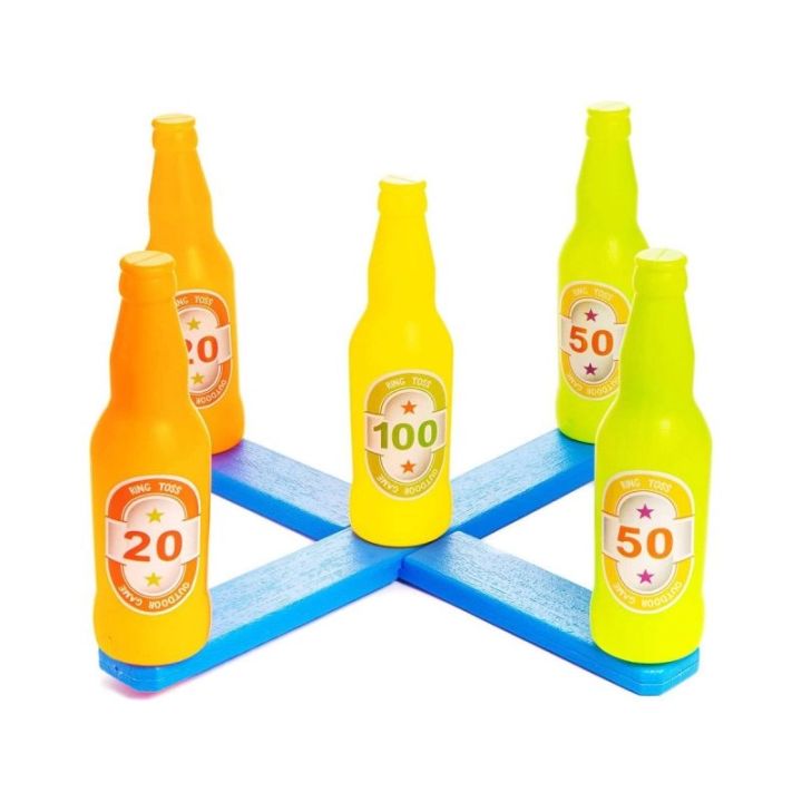 Gra Zręcznościowa, Rzucanie Obręczą, Ringo, Kolorowe Butelki I Obręcze Traf Do Celu