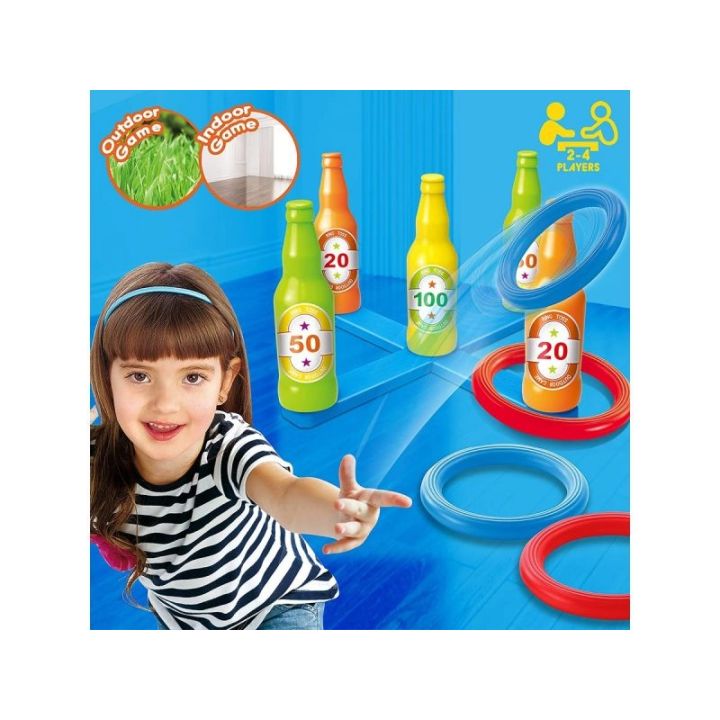 Gra Zręcznościowa, Rzucanie Obręczą, Ringo, Kolorowe Butelki I Obręcze Traf Do Celu
