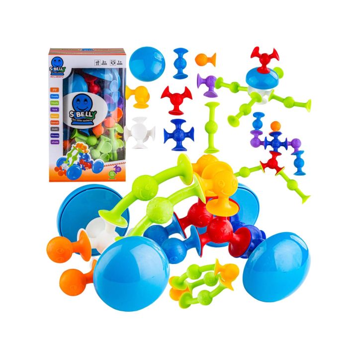 Klocki Konstrukcyjne, Kolorowe DUŻE XXL Przyssawki, Wesołe Buźki 76 Sztuk