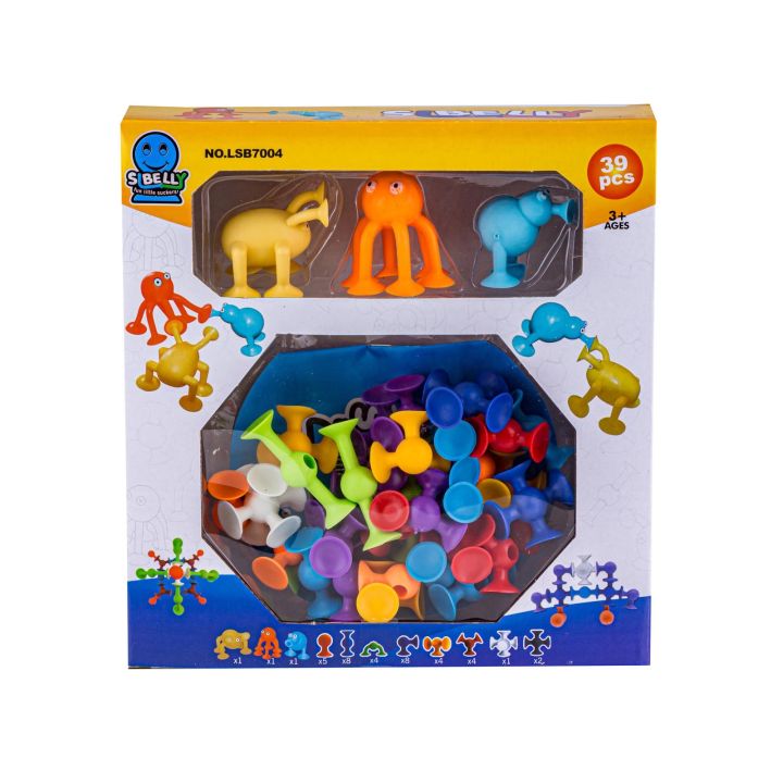 Klocki Konstrukcyjne, Kolorowe Przyssawki, Wesołe Buźki 39 Sztuk