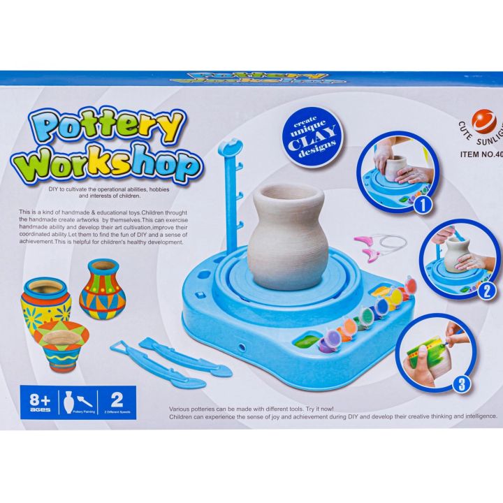 Koło Garncarskie RÓŻOWE - Mały Artysta - farbki, masa, koło, narzędzia