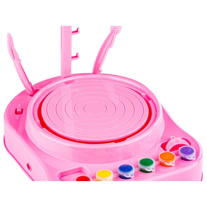 Koło Garncarskie RÓŻOWE - Mały Artysta - farbki, masa, koło, narzędzia