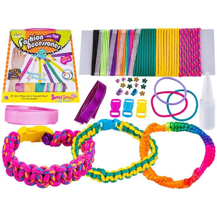 Zestaw Do Tworzenia Biżuterii, Bransoletek, Kolorowe Sznurki + Akcesoria