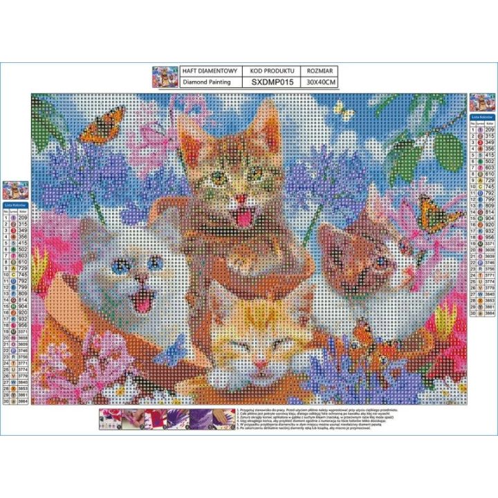 Haft Diamentowy, Obraz, Mozaika Diamentowa Diamond Painting, 4 KOTKI 40x30cm