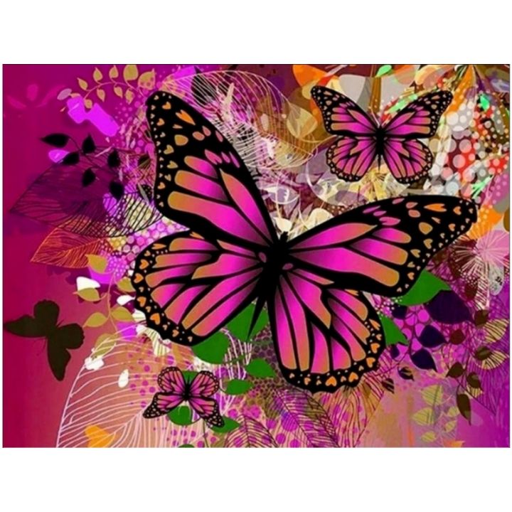 Haft Diamentowy, Obraz, Mozaika Diamentowa Diamond Painting, MOTYLE W RÓŻU 40x30cm