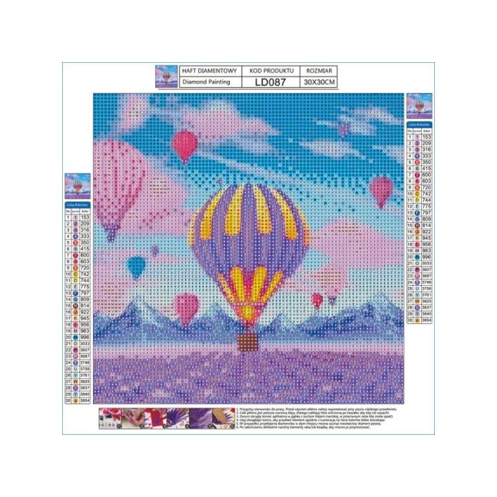 Haft Diamentowy, Obraz, Mozaika Diamentowa Diamond Painting, LOT BALONEM 30x30cm
