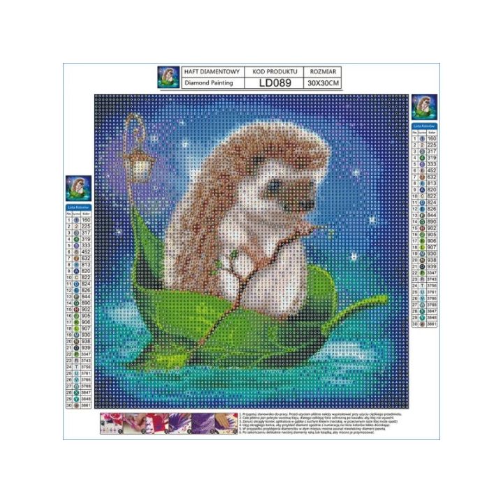 Haft Diamentowy, Obraz, Mozaika Diamentowa Diamond Painting, JEŻYK NA LISTKU 30x30cm