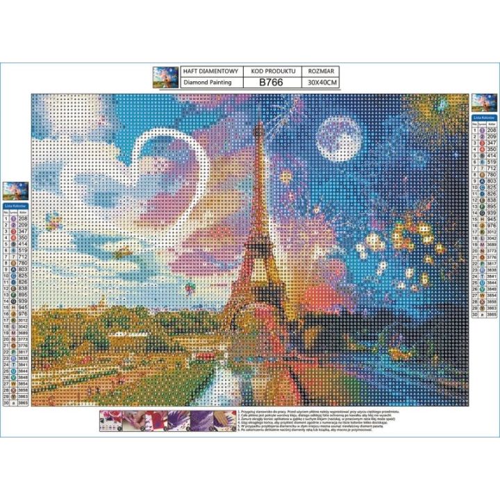 Haft Diamentowy, Obraz, Mozaika Diamentowa Diamond Painting, WIEŻA EIFFLA NOC I DZIEŃ Paryż 40x30cm