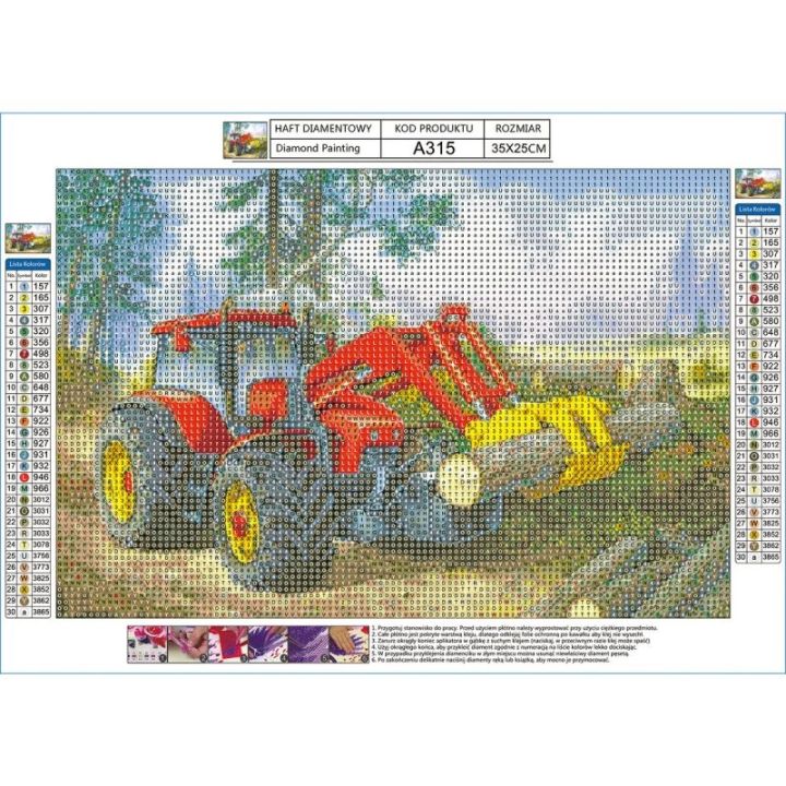 Haft Diamentowy, Obraz, Mozaika Diamentowa Diamond Painting, TRAKTOR Z CHWYTAKIEM 35x25cm