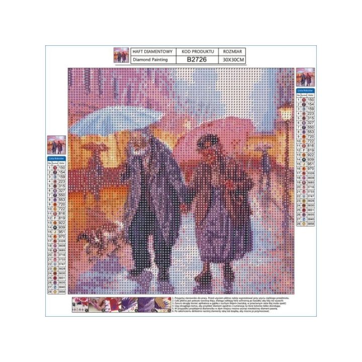 Haft Diamentowy, Obraz, Mozaika Diamentowa Diamond Painting, SPACER W DESZCZU 30x30cm